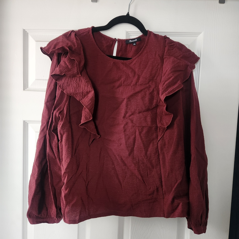 Madewell Deep Red Ruffle Blouse